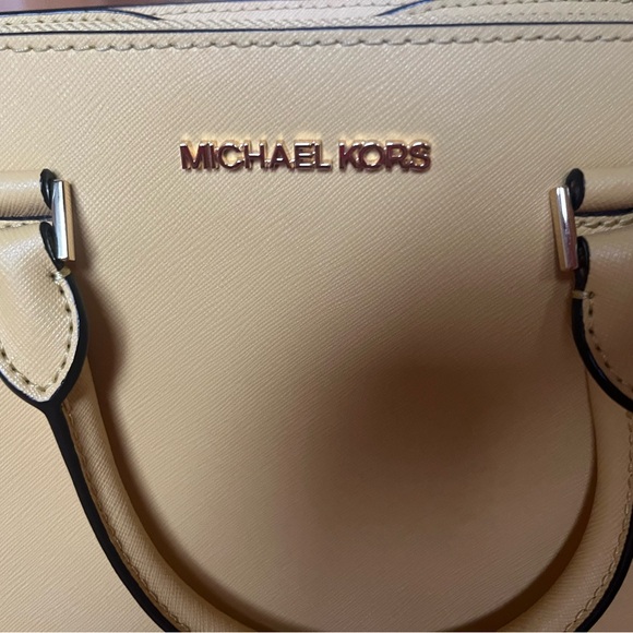 Michael Kors Idina Small Satchel Bag Saffiano Leather Powder Dusty Daisy Yellow - Picture 7 of 8